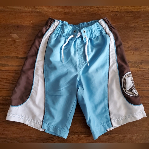 CRAZY 8 BOYS Small 5/6 blue/brown swim trunks - Picture 1 of 6
